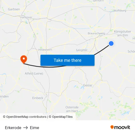Erkerode to Eime map