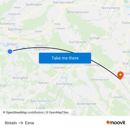 Rinteln to Eime map