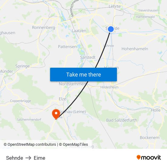 Sehnde to Eime map