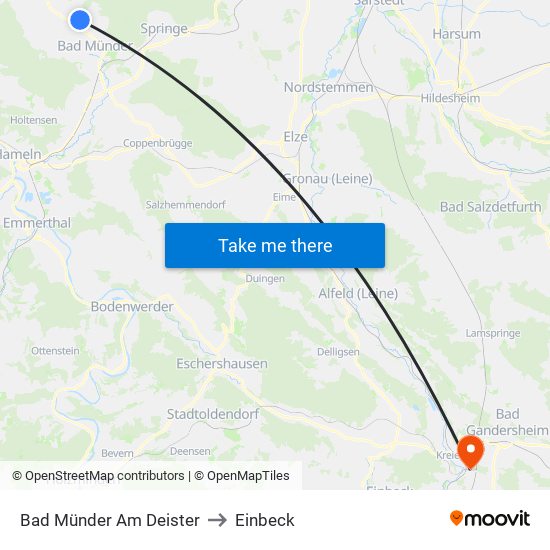 Bad Münder Am Deister to Einbeck map