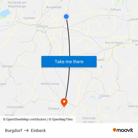 Burgdorf to Einbeck map