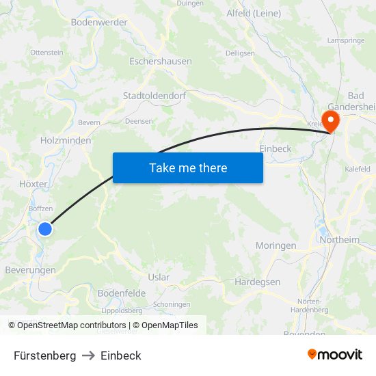 Fürstenberg to Einbeck map
