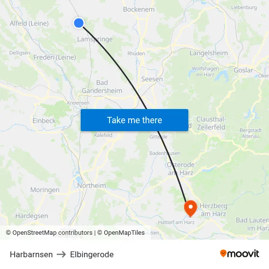 Harbarnsen to Elbingerode map