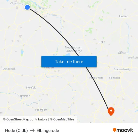 Hude (Oldb) to Elbingerode map
