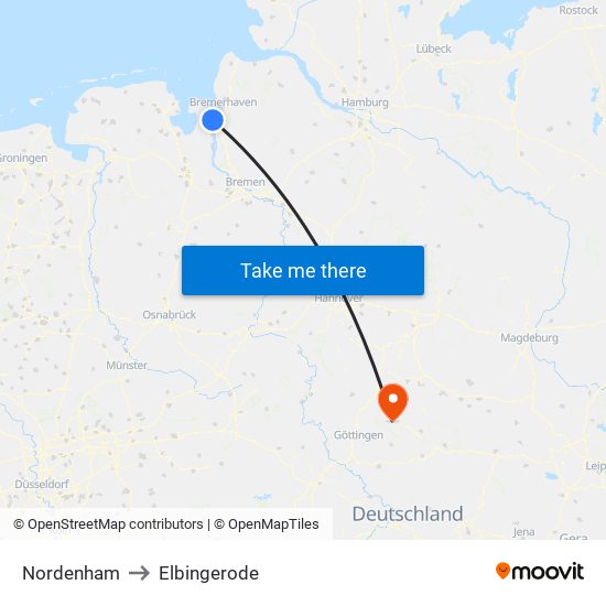 Nordenham to Elbingerode map