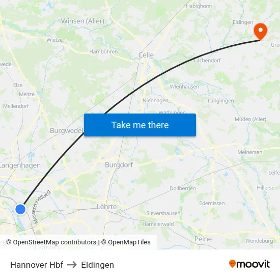 Hannover Hbf to Eldingen map