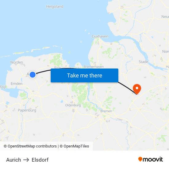 Aurich to Elsdorf map