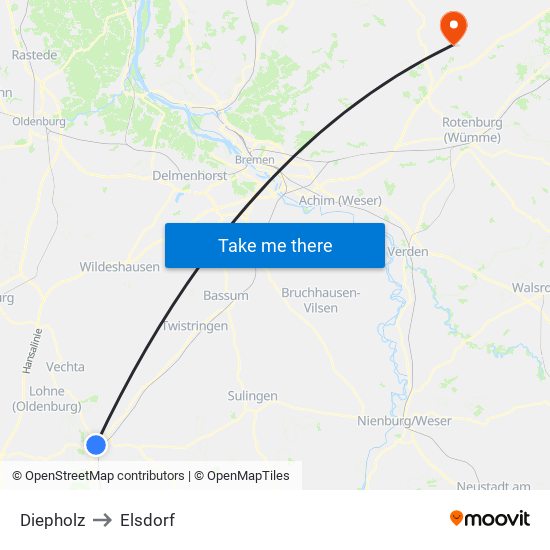 Diepholz to Elsdorf map