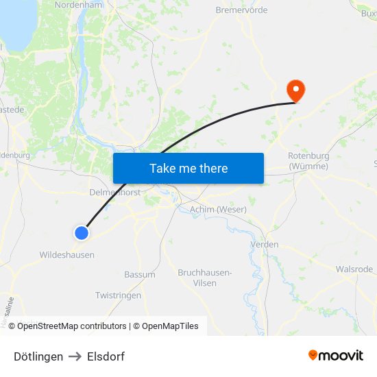 Dötlingen to Elsdorf map