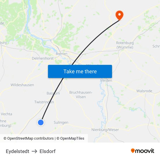 Eydelstedt to Elsdorf map