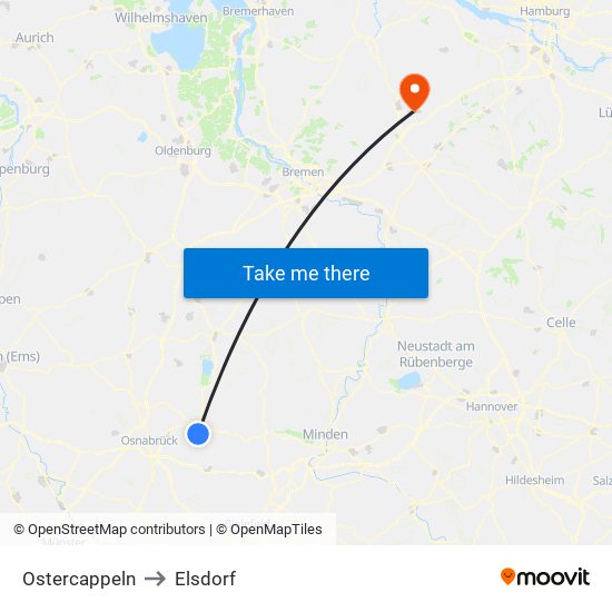 Ostercappeln to Elsdorf map