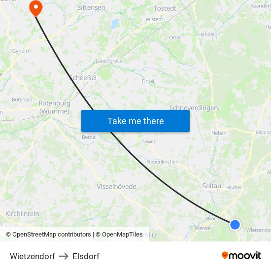 Wietzendorf to Elsdorf map
