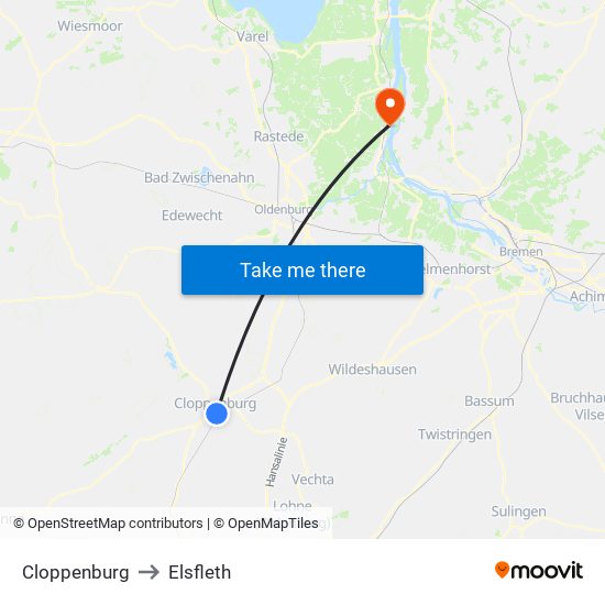 Cloppenburg to Elsfleth map