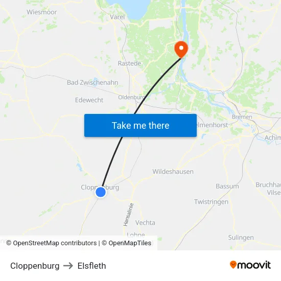 Cloppenburg to Elsfleth map