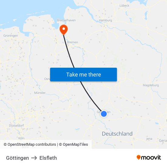 Göttingen to Elsfleth map