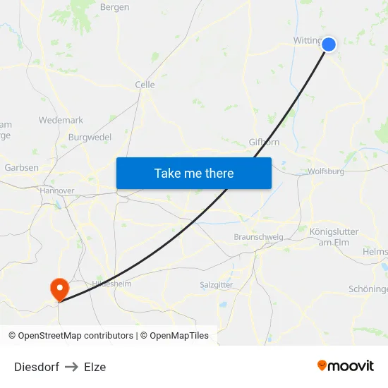 Diesdorf to Elze map