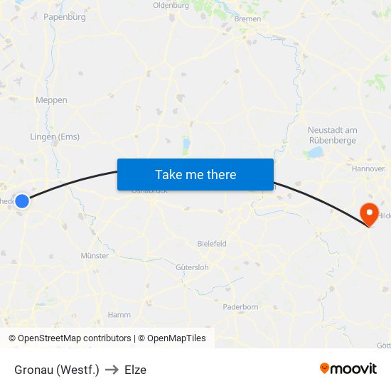 Gronau (Westf.) to Elze map