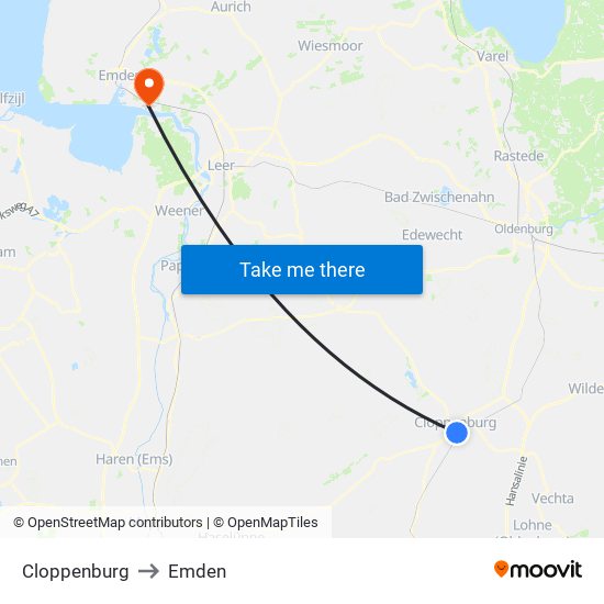 Cloppenburg to Emden map