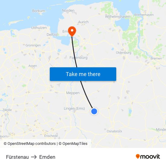 Fürstenau to Emden map