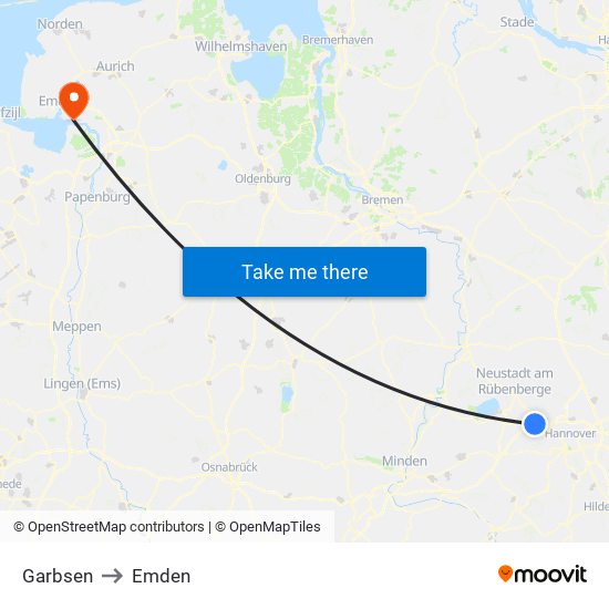 Garbsen to Emden map