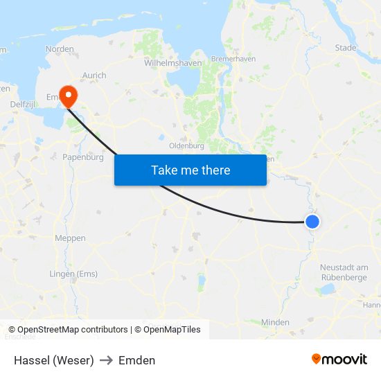 Hassel (Weser) to Emden map