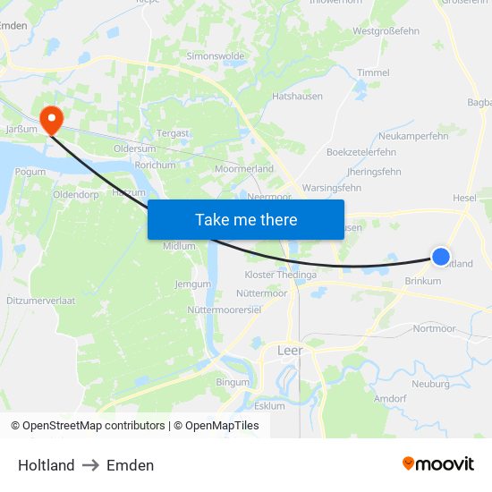 Holtland to Emden map