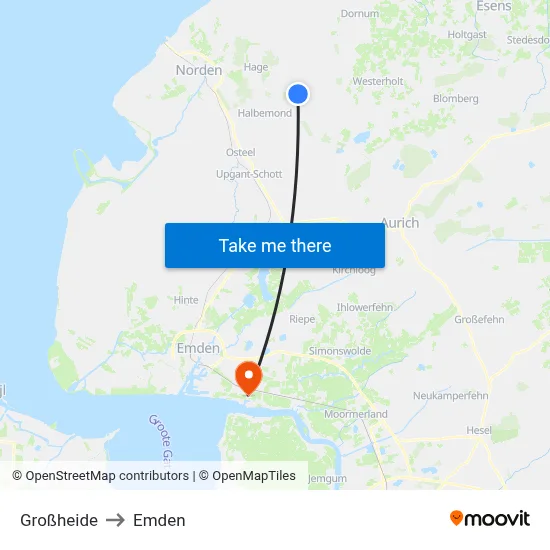 Großheide to Emden map