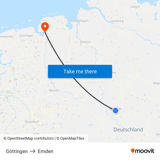 Göttingen to Emden map