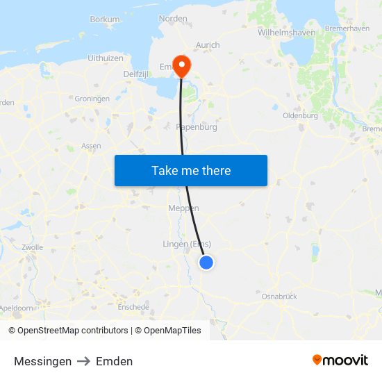 Messingen to Emden map