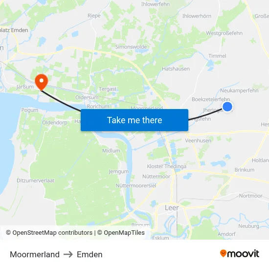 Moormerland to Emden map
