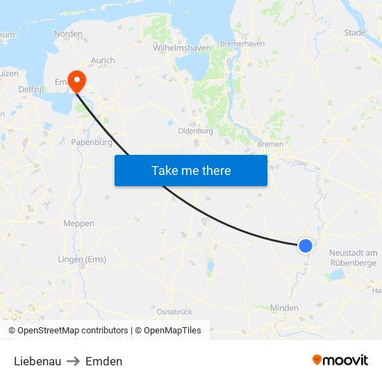 Liebenau to Emden map