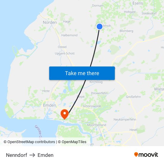 Nenndorf to Emden map