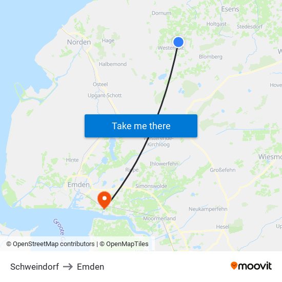 Schweindorf to Emden map