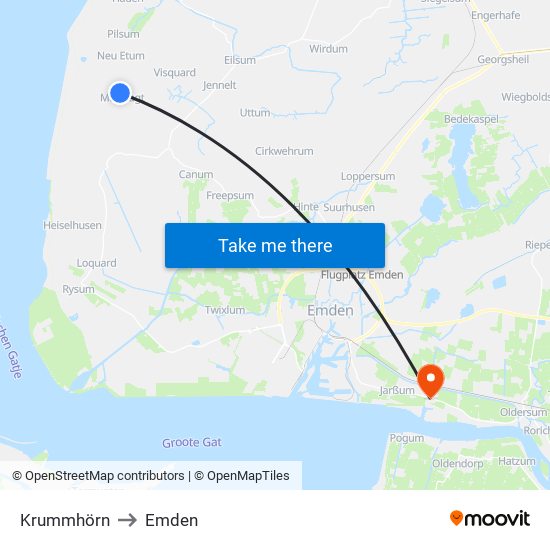 Krummhörn to Emden map