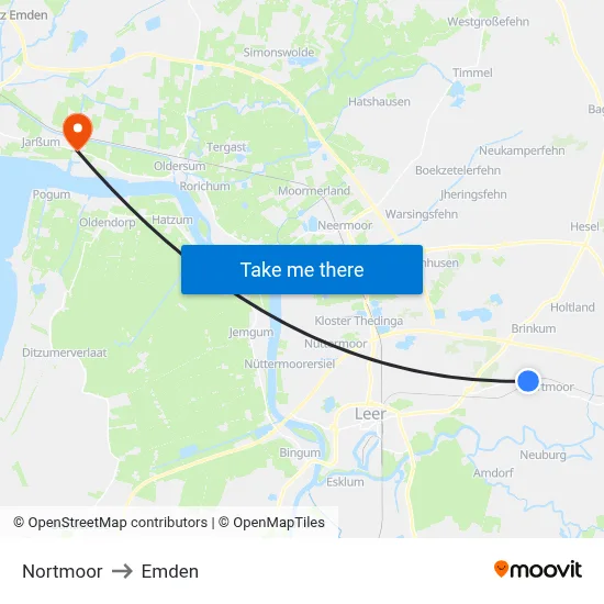 Nortmoor to Emden map