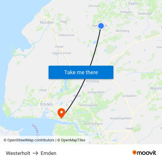 Westerholt to Emden map