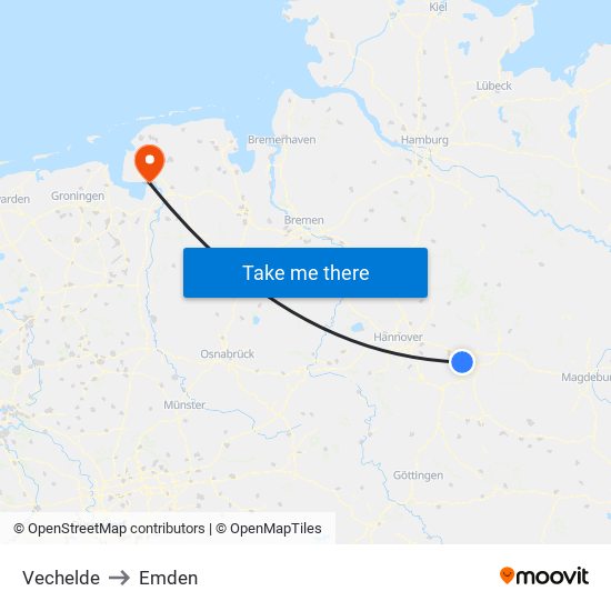 Vechelde to Emden map