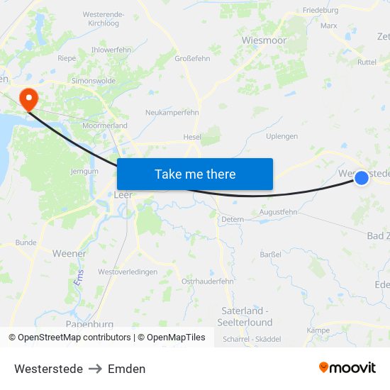 Westerstede to Emden map