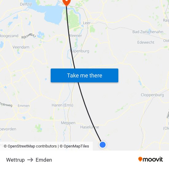 Wettrup to Emden map