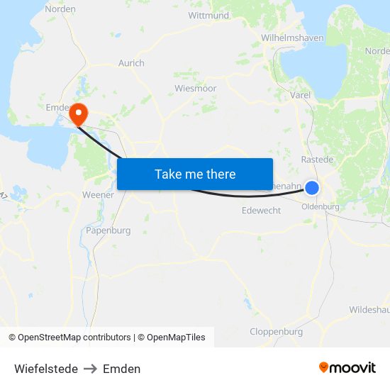 Wiefelstede to Emden map