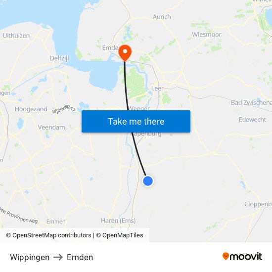 Wippingen to Emden map