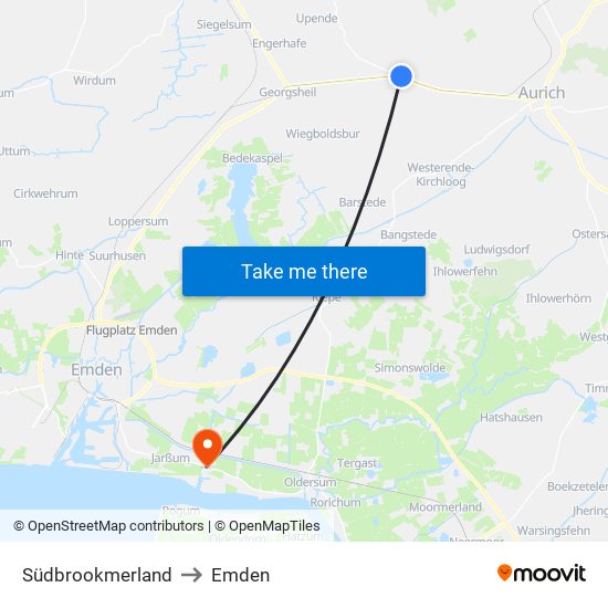 Südbrookmerland to Emden map