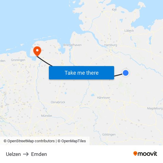 Uelzen to Emden map