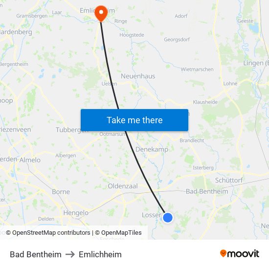 Bad Bentheim to Emlichheim map