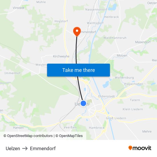 Uelzen to Emmendorf map