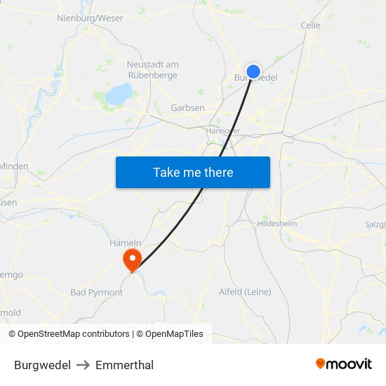 Burgwedel to Emmerthal map
