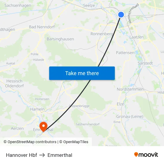 Hannover Hbf to Emmerthal map