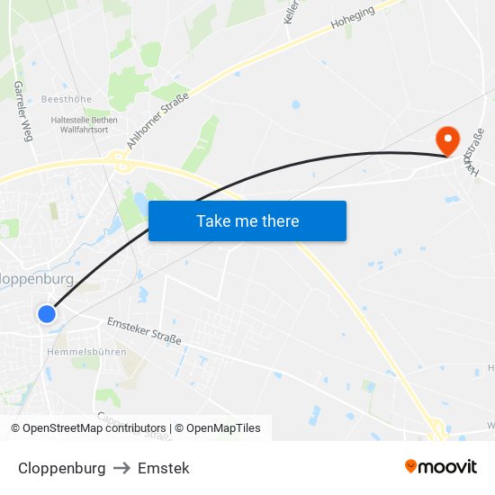 Cloppenburg to Emstek map