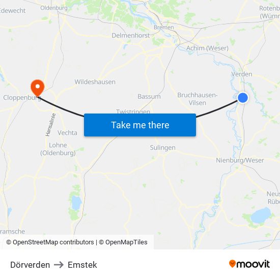 Dörverden to Emstek map