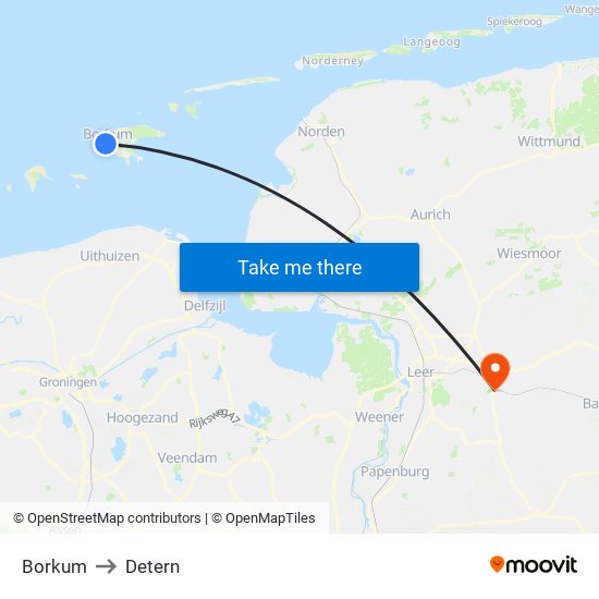 Borkum to Detern map